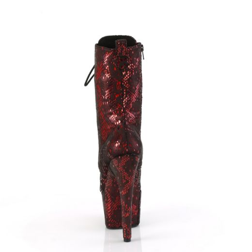 Product image of Pleaser ADORE-1040SPF Red Metallic Snake Print Fabric/M 7 Inch Heel 2 3/4 Inch PF Lace-Up Front Ankle Boot Side Zip
