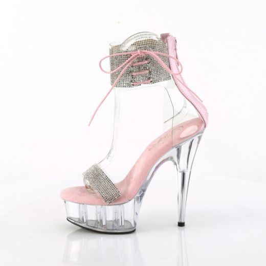 Product image of Pleaser DELIGHT-627RS Clr-B. Pink/Clr 6 Inch Heel 1 3/4 Inch PF Ankle Cuff Sandal w/RS Back Zip