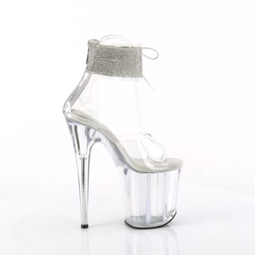 Product image of Pleaser FLAMINGO-824RS Clr/Clr 8 Inch Heel 4 Inch PF Rhinestoned Ankle Cuff Sandal Back Zip