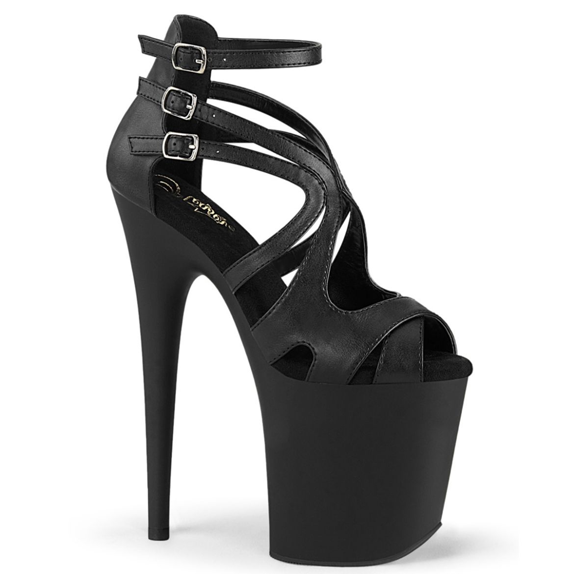 Product image of Pleaser FLAMINGO-877 Blk Faux Leather/Blk Matte 8 Inch Heel 4 Inch PF Strappy Close Back Ankle Strap Sandal