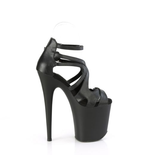 Product image of Pleaser FLAMINGO-877 Blk Faux Leather/Blk Matte 8 Inch Heel 4 Inch PF Strappy Close Back Ankle Strap Sandal