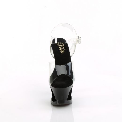 Product image of Pleaser MOON-708DIA Clr/Blk 7 Inch Heel 2 3/4 Inch Cut-Out PF Ankle Strap Sandal w/Prisms