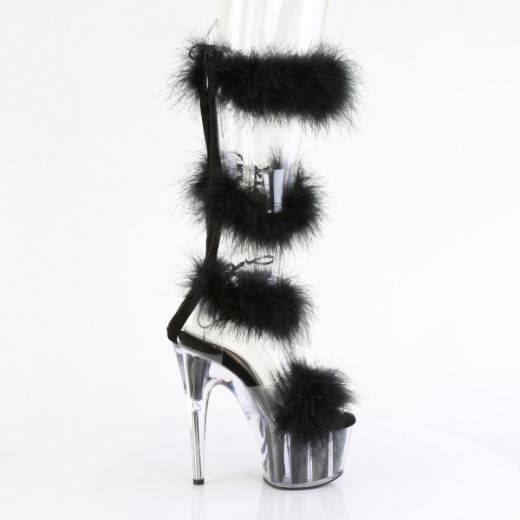 Product image of Pleaser ADORE-728F Clr-Blk Fur/M 7 Inch Heel 2 3/4 Inch PF Marabou Fur Sandal Back Zip