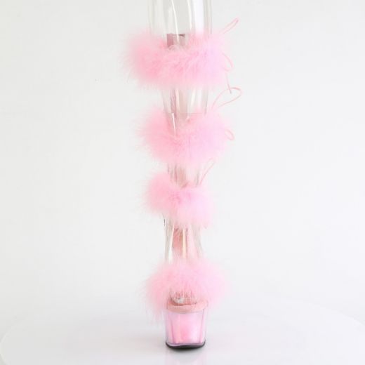 Product image of Pleaser ADORE-728F Clr-B. Pink Fur/M 7 Inch Heel 2 3/4 Inch PF Marabou Fur Sandal Back Zip