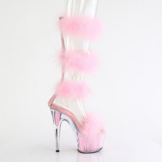 Product image of Pleaser ADORE-728F Clr-B. Pink Fur/M 7 Inch Heel 2 3/4 Inch PF Marabou Fur Sandal Back Zip