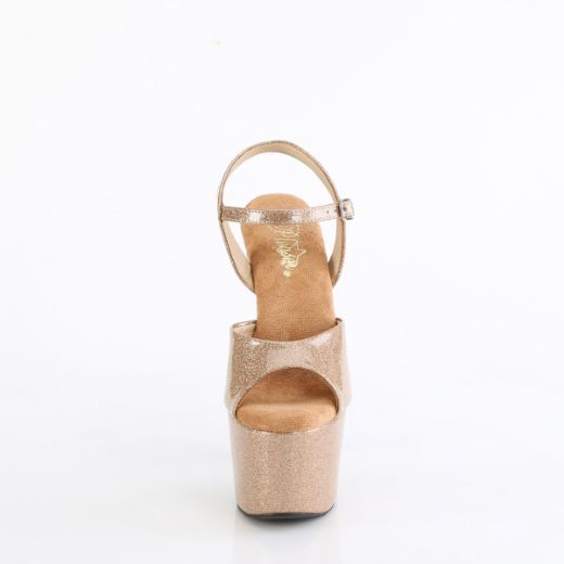 Product image of Pleaser ADORE-709GP Gold Glitter Pat/M 7 Inch Heel 2 3/4 Inch PF Ankle Strap Sandal