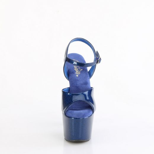 Product image of Pleaser ADORE-709GP Navy Blue Glitter Pat/M 7 Inch Heel 2 3/4 Inch PF Ankle Strap Sandal