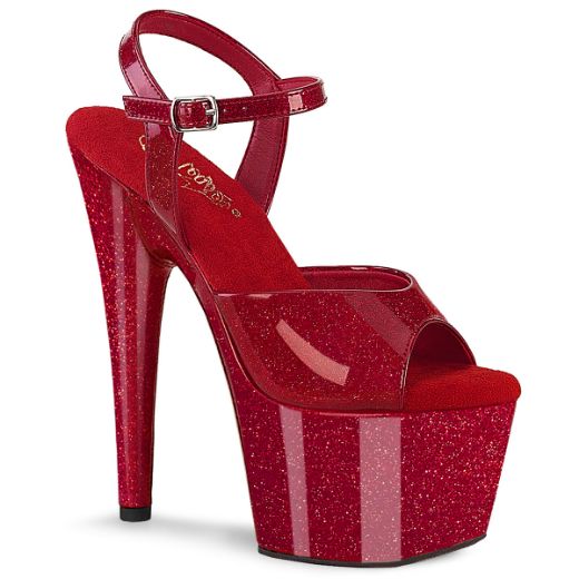 Product image of Pleaser ADORE-709GP Ruby Red Glitter Pat/M 7 Inch Heel 2 3/4 Inch PF Ankle Strap Sandal