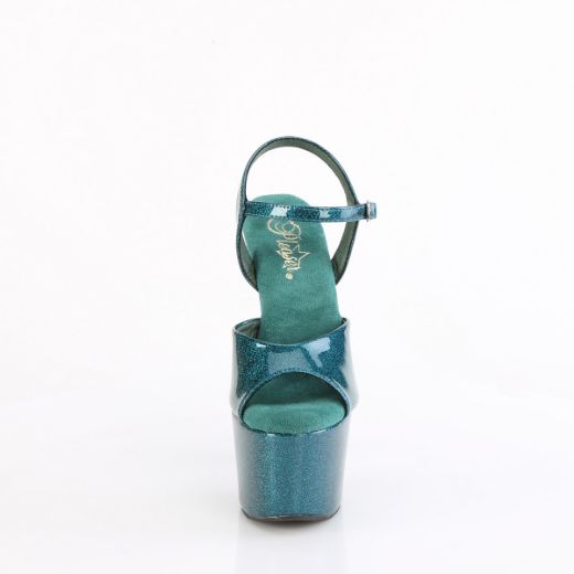 Product image of Pleaser ADORE-709GP Teal Glitter Pat/M 7 Inch Heel 2 3/4 Inch PF Ankle Strap Sandal