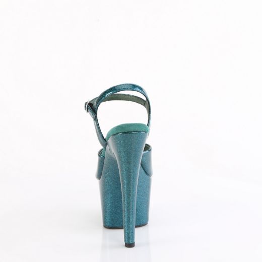 Product image of Pleaser ADORE-709GP Teal Glitter Pat/M 7 Inch Heel 2 3/4 Inch PF Ankle Strap Sandal