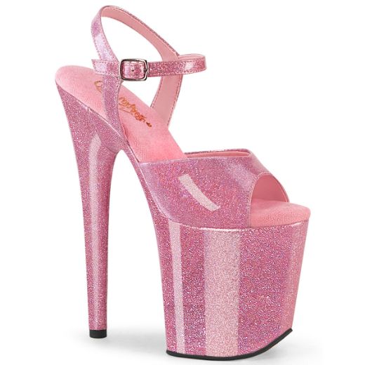Product image of Pleaser FLAMINGO-809GP B. Pink Glitter Pat/M 8 Inch Heel 4 Inch PF Ankle Strap Sandal