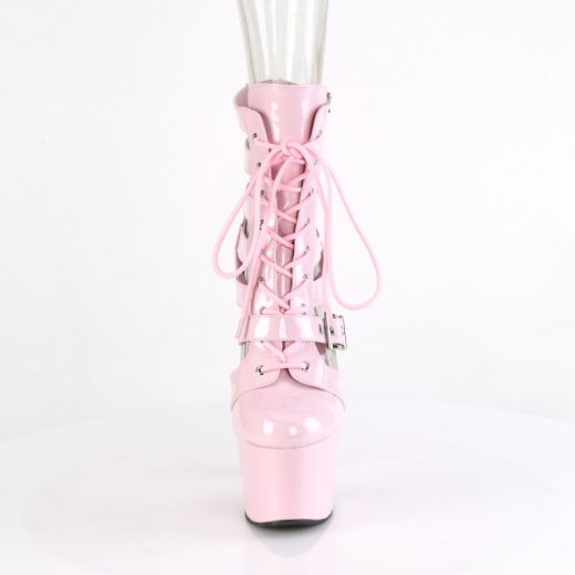 Product image of Pleaser ADORE-1013MST B. Pink Pat/B. Pink 7 Inch Heel 2 3/4 Inch PF Strappy Lace-Up Cage Bootie Back Zip
