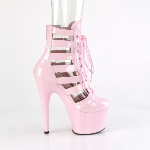 Product image of Pleaser ADORE-1013MST B. Pink Pat/B. Pink 7 Inch Heel 2 3/4 Inch PF Strappy Lace-Up Cage Bootie Back Zip