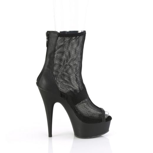 Product image of Pleaser DELIGHT-1006 Blk Faux Leather-Mesh/Blk Matte 6 Inch Heel 1 3/4 Inch PF Peep Toe Mesh Ankle Boot Back Zip