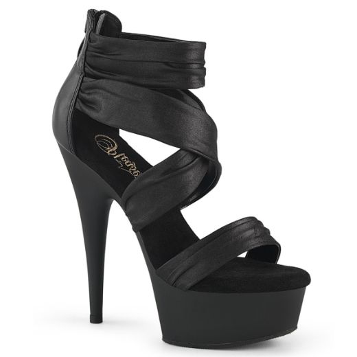 Product image of Pleaser DELIGHT-620 Blk Faux Le-Fabric/Blk Matte 6 Inch Heel 1 3/4 Inch PF Ruched Ankle Strap Sandal Back Zip