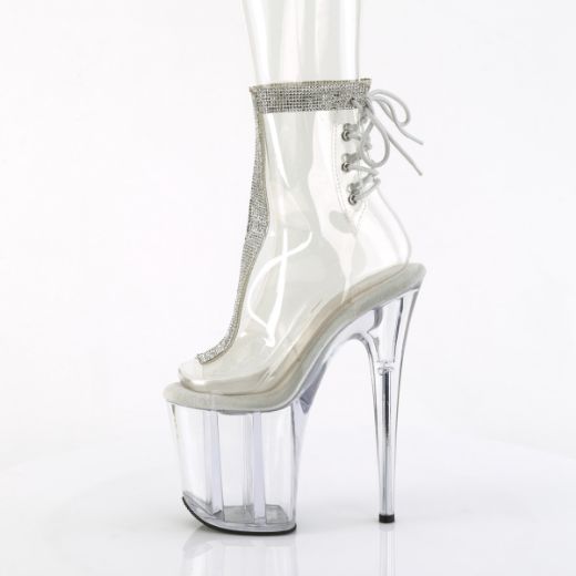 Product image of Pleaser FLAMINGO-1018C-2RS Clr-RS/Clr 8 Inch Heel 4 Inch PF Open Toe/Heel Ankle Boot w/RS