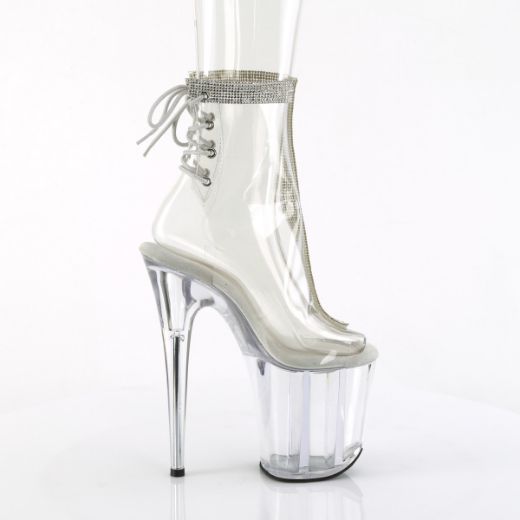 Product image of Pleaser FLAMINGO-1018C-2RS Clr-RS/Clr 8 Inch Heel 4 Inch PF Open Toe/Heel Ankle Boot w/RS
