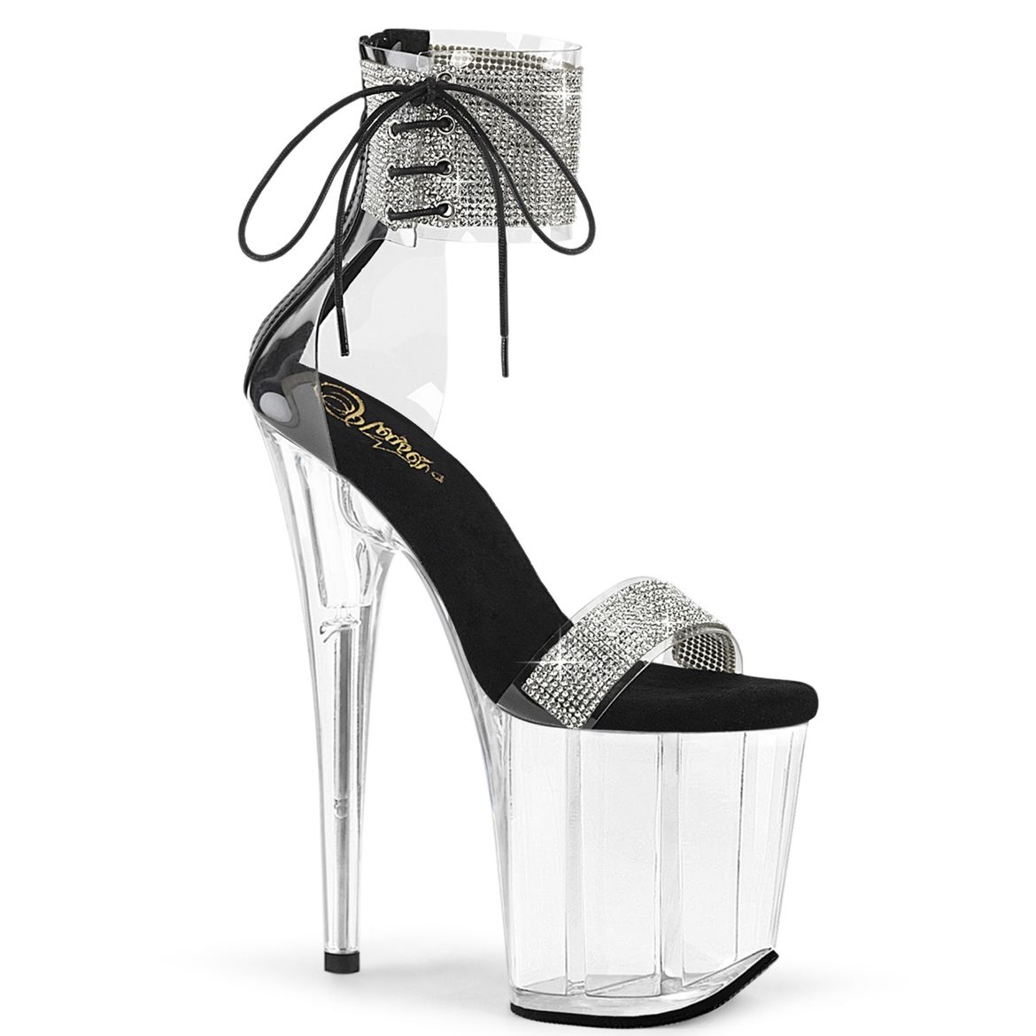Product image of Pleaser FLAMINGO-827RS Clr-Blk/Clr 8 Inch Heel 4 Inch PF Ankle Cuff Sandal w/RS Back Zip