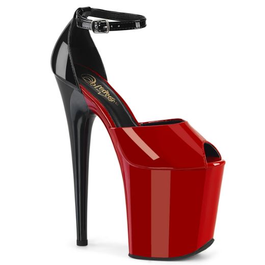 Product image of Pleaser FLAMINGO-868 Red-Blk Pat/Red-Blk 8 Inch Heel 4 Inch PF Close Back Ankle Strap Sandal
