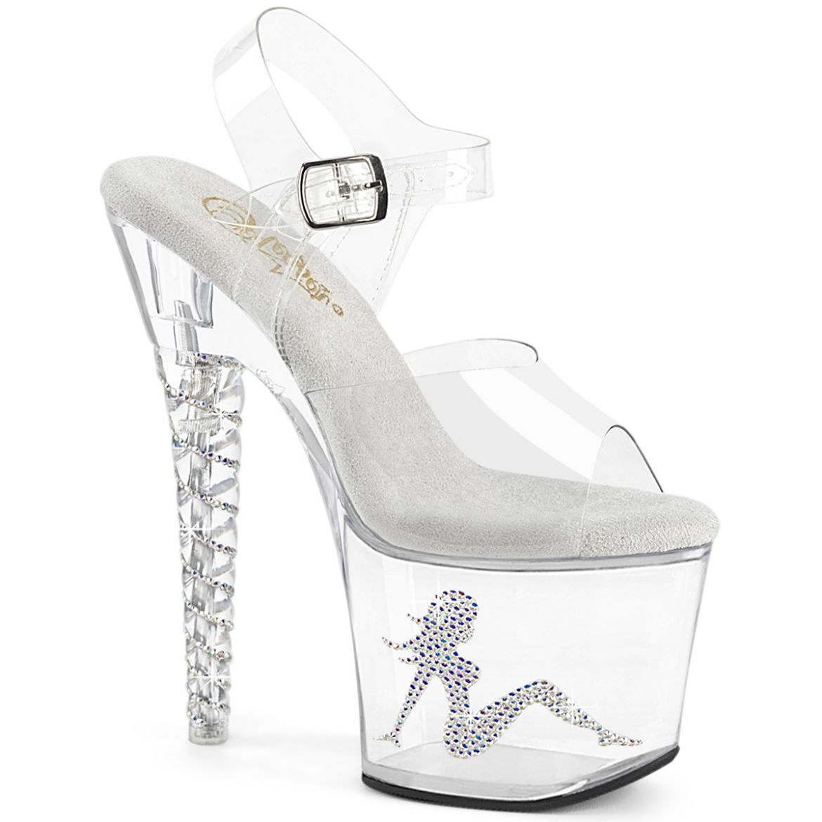 Product image of Pleaser UNICORN-708TGRS Clr/Clr 7 Inch Unicorn Heel 3 1/4 Inch PF Ankle Strap Sandal w/RS Trucker G