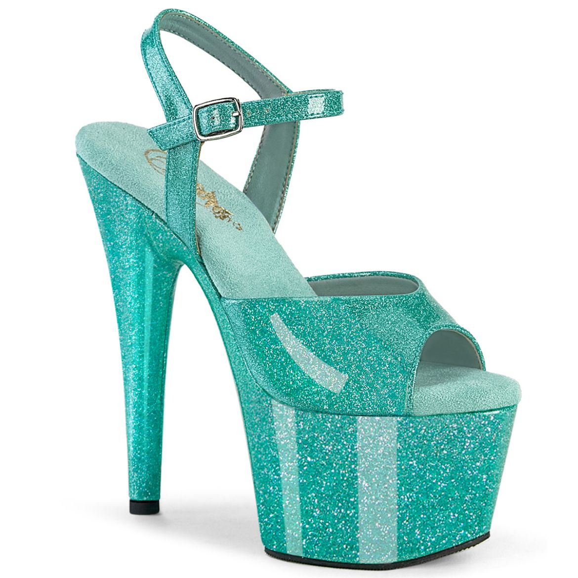 Product image of Pleaser ADORE-709GP Aqua Glitter Pat/M 7 Inch Heel 2 3/4 Inch PF Ankle Strap Sandal