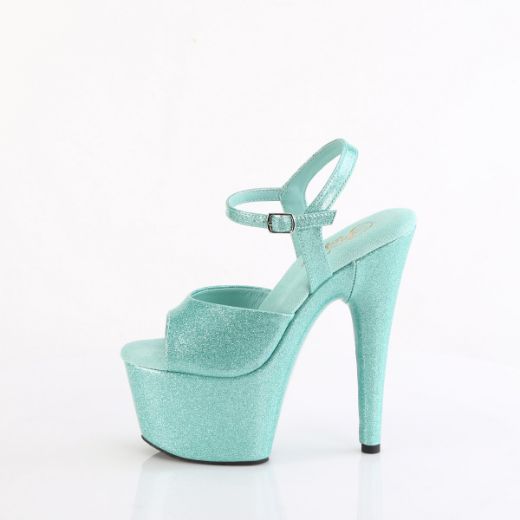 Product image of Pleaser ADORE-709GP Aqua Glitter Pat/M 7 Inch Heel 2 3/4 Inch PF Ankle Strap Sandal