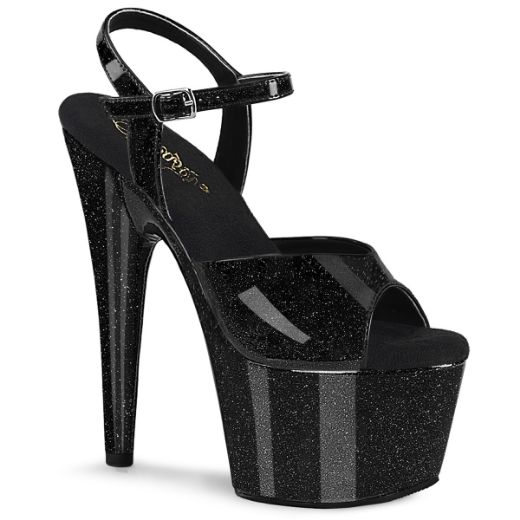 Product image of Pleaser ADORE-709GP Blk Glitter Pat/M 7 Inch Heel 2 3/4 Inch PF Ankle Strap Sandal