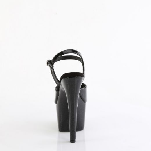 Product image of Pleaser ADORE-709GP Blk Glitter Pat/M 7 Inch Heel 2 3/4 Inch PF Ankle Strap Sandal