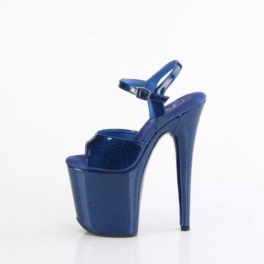 Product image of Pleaser FLAMINGO-809GP Navy Blue Glitter Pat/M 8 Inch Heel 4 Inch PF Ankle Strap Sandal