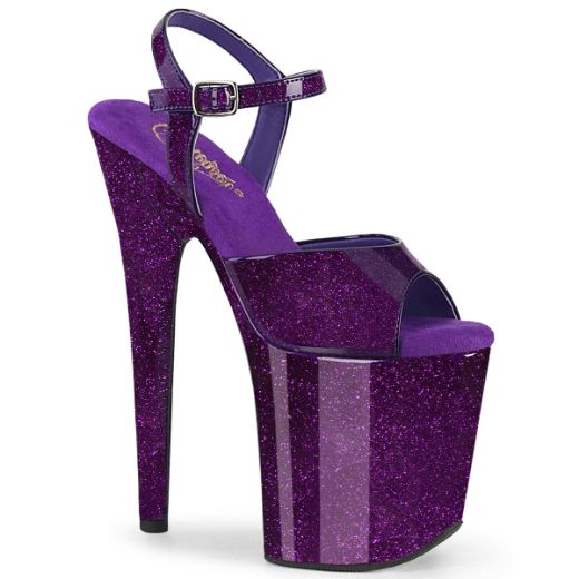 Product image of Pleaser FLAMINGO-809GP Purple Glitter Pat/M 8 Inch Heel 4 Inch PF Ankle Strap Sandal
