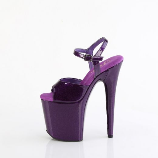 Product image of Pleaser FLAMINGO-809GP Purple Glitter Pat/M 8 Inch Heel 4 Inch PF Ankle Strap Sandal