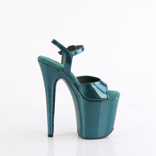 Product image of Pleaser FLAMINGO-809GP Teal Glitter Pat/M 8 Inch Heel 4 Inch PF Ankle Strap Sandal