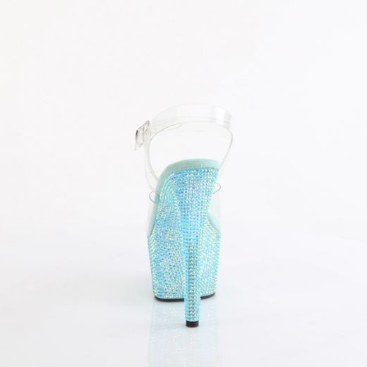 Product image of Pleaser BEJEWELED-708RRS Clr/Aqua RS 7 Inch Heel 2 3/4 Inch PF Ankle Strap Sandal w/ Resin RS