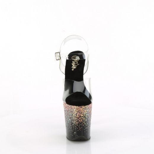 Product image of Pleaser FLAMINGO-808SS Clr/Blk-Dusty Blush Multi Glitter 8 Inch Heel 4 Inch PF Ankle Strap Sandal