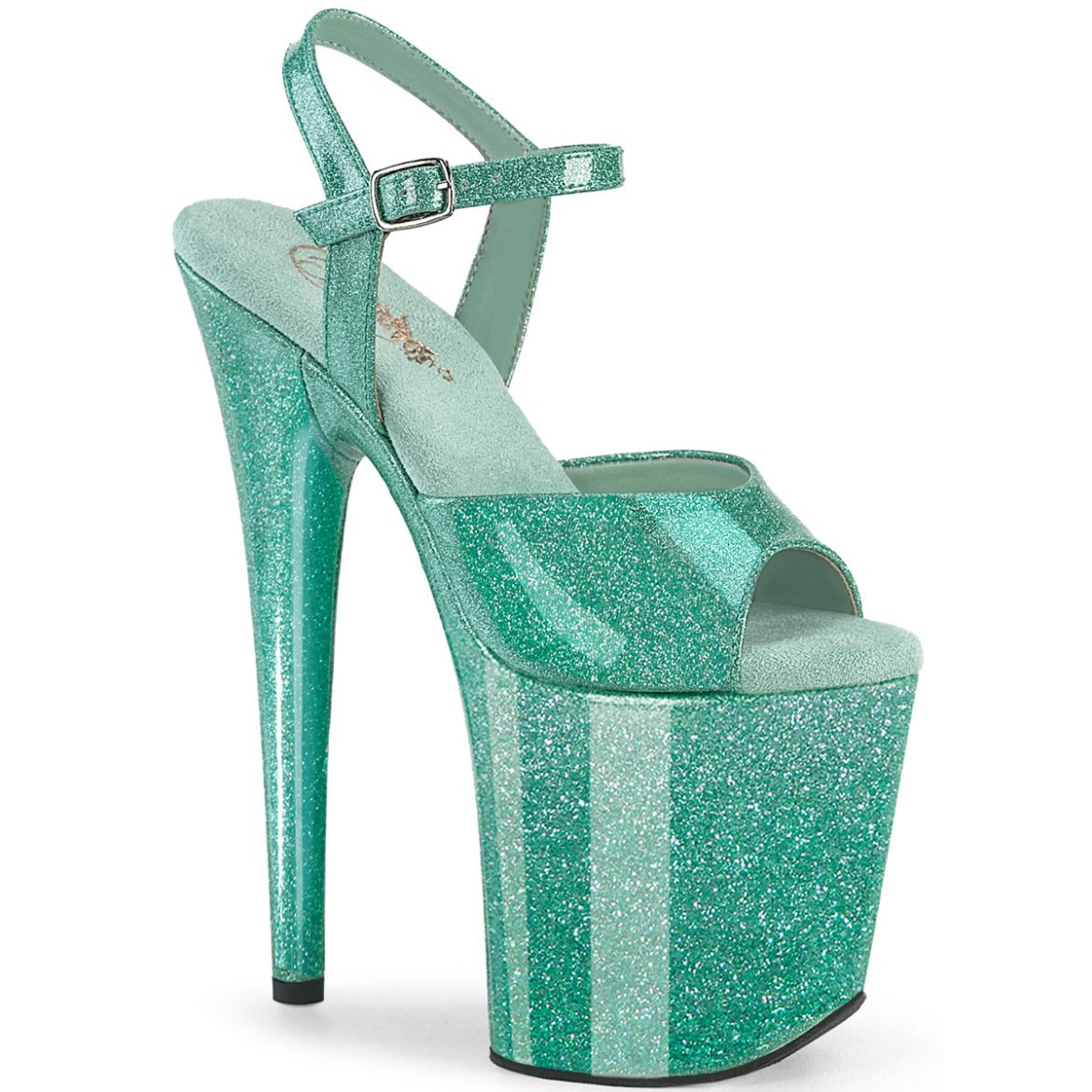 Product image of Pleaser FLAMINGO-809GP Aqua Glitter Pat/M 8 Inch Heel 4 Inch PF Ankle Strap Sandal