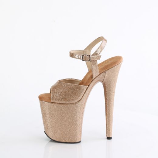 Product image of Pleaser FLAMINGO-809GP Gold Glitter Pat/M 8 Inch Heel 4 Inch PF Ankle Strap Sandal