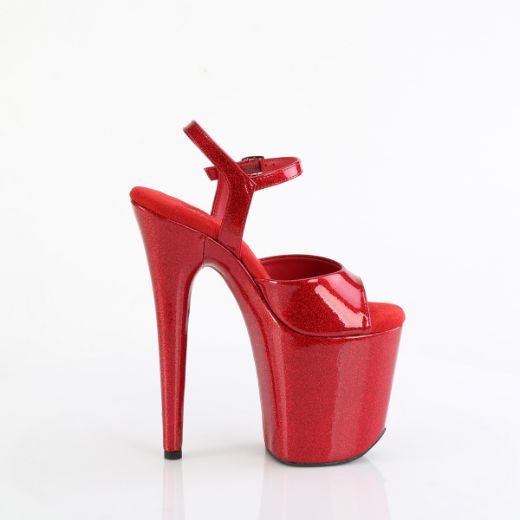 Product image of Pleaser FLAMINGO-809GP Ruby Red Glitter Pat/M 8 Inch Heel 4 Inch PF Ankle Strap Sandal