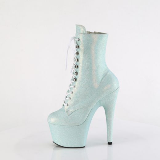 Product image of Pleaser ADORE-1020SDG B. Blue Sawdust Glitter 7 Inch Heel 2 3/4 Inch PF Lace-Up Front Ankle Boot Side Zip