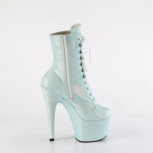 Product image of Pleaser ADORE-1020SDG B. Blue Sawdust Glitter 7 Inch Heel 2 3/4 Inch PF Lace-Up Front Ankle Boot Side Zip