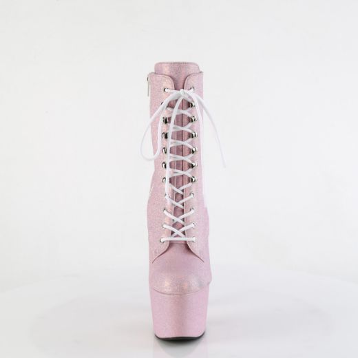 Product image of Pleaser ADORE-1020SDG B. Pink Sawdust Glitter 7 Inch Heel 2 3/4 Inch PF Lace-Up Front Ankle Boot Side Zip