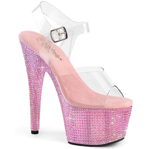 Product image of Pleaser BEJEWELED-708RRS Clr/B. Pink RS 7 Inch Heel 2 3/4 Inch PF Ankle Strap Sandal w/ Resin RS