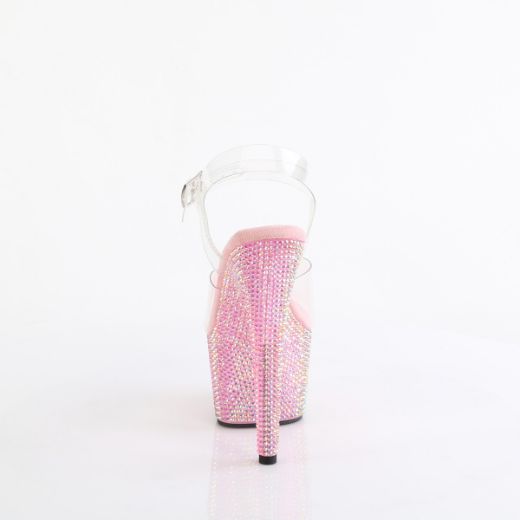 Product image of Pleaser BEJEWELED-708RRS Clr/B. Pink RS 7 Inch Heel 2 3/4 Inch PF Ankle Strap Sandal w/ Resin RS