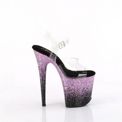 Product image of Pleaser FLAMINGO-808SS Clr/Blk-Purple Multi Glitter 8 Inch Heel 4 Inch PF Ankle Strap Sandal