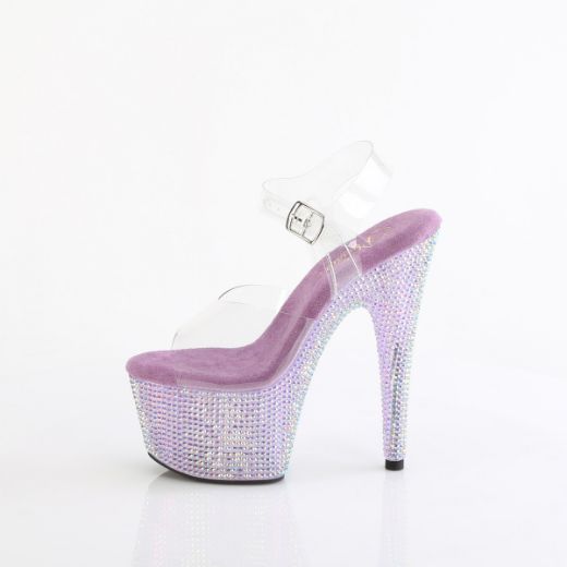 Product image of Pleaser BEJEWELED-708RRS Clr/Lavender RS 7 Inch Heel 2 3/4 Inch PF Ankle Strap Sandal w/ Resin RS