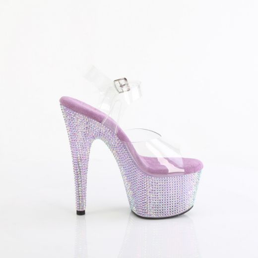 Product image of Pleaser BEJEWELED-708RRS Clr/Lavender RS 7 Inch Heel 2 3/4 Inch PF Ankle Strap Sandal w/ Resin RS
