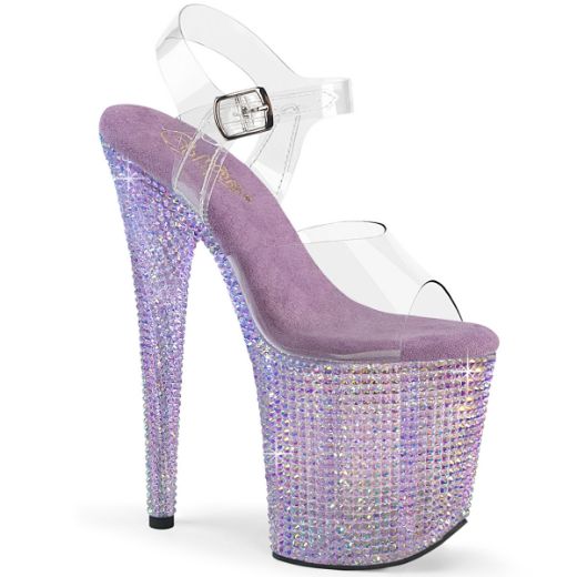 Product image of Pleaser BEJEWELED-808RRS Clr/Lavender RS 8 Inch Heel 4 Inch PF Ankle Strap Sandal w/ Resin RS