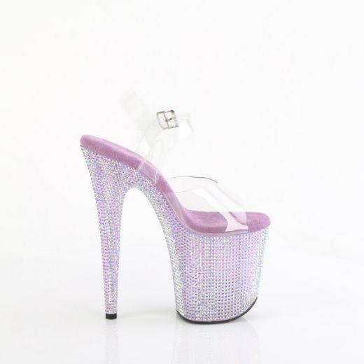Product image of Pleaser BEJEWELED-808RRS Clr/Lavender RS 8 Inch Heel 4 Inch PF Ankle Strap Sandal w/ Resin RS