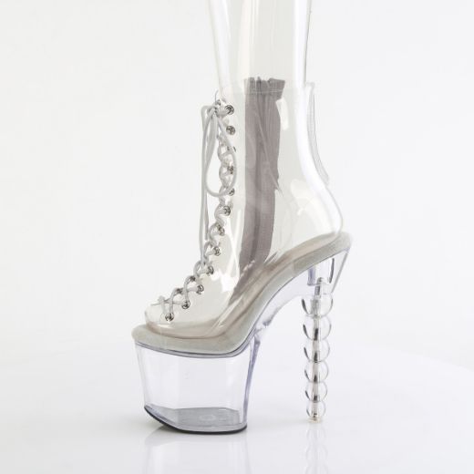Product image of Pleaser BLISS-1016C Clr/Clr 7 Inch Beaded Heel 3 1/4 Inch PF Open Toe/Heel Lace-Up Ankle Boot