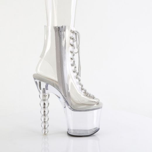 Product image of Pleaser BLISS-1016C Clr/Clr 7 Inch Beaded Heel 3 1/4 Inch PF Open Toe/Heel Lace-Up Ankle Boot