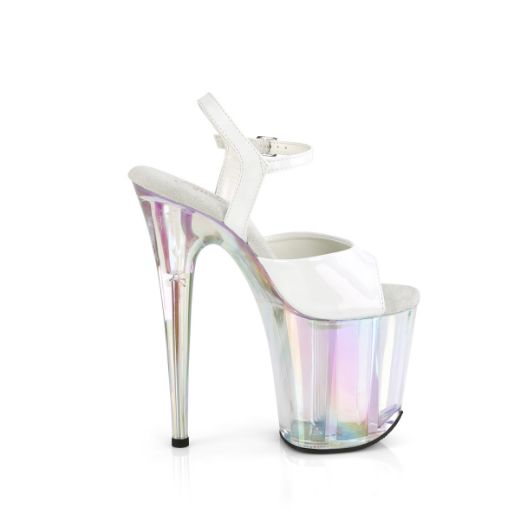 Product image of Pleaser FLAMINGO-809HT Wht Holo Pat/Holo Tinted 8 Inch Heel 4 Inch Holo Tinted PF Ankle Strap Sandal